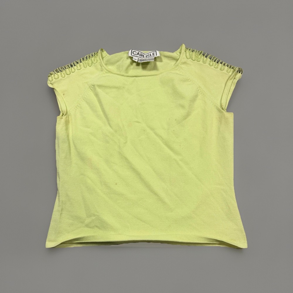 Vintage Lime Green Short Sleeved Trimmed T Shirt Top Women’s Size Medium