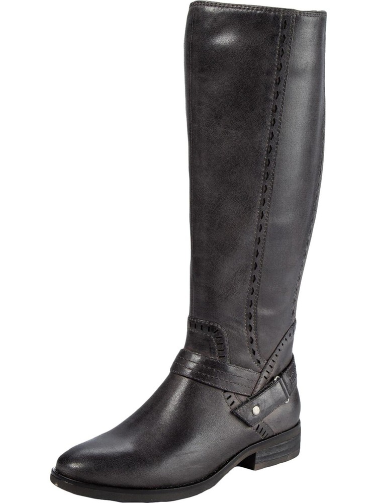 BARETRAPS Womens Gray Panel Wide Calf Abram Almond Block Heel Riding Boot 5 M WC