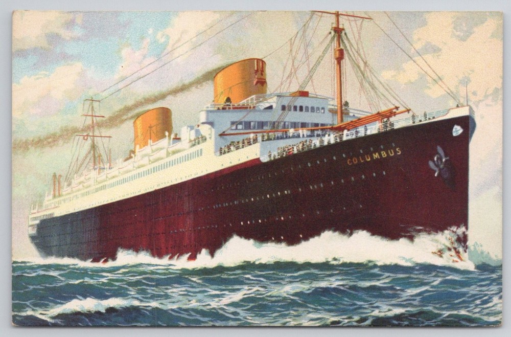 SS Columbus Norddeutscher Lloyd Bremen Ocean Liner Ship Postcard 1930s Germany