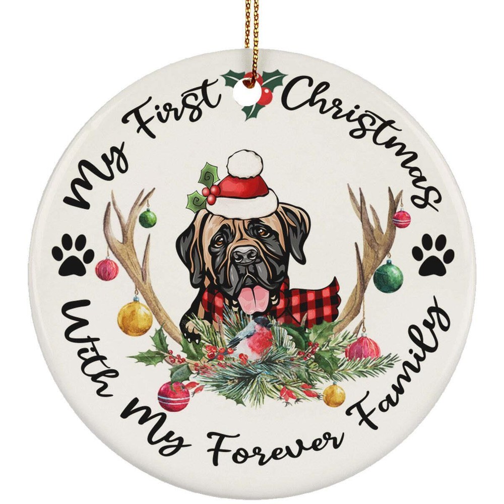 My First Christmas English Mastiff Dog With Deer Anlters Ornament Gift Decor