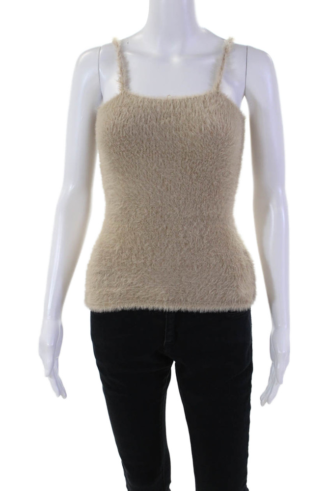 Designer Women's Square Neck Spaghetti Straps Sweater Tank Top Beige Size SFree Shipping in US $100+ Orders | $6.95 Orders Below