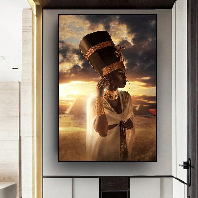 African Art Woman Sunset Oil Painting on Canvas Posters Prints Wall Art Picture