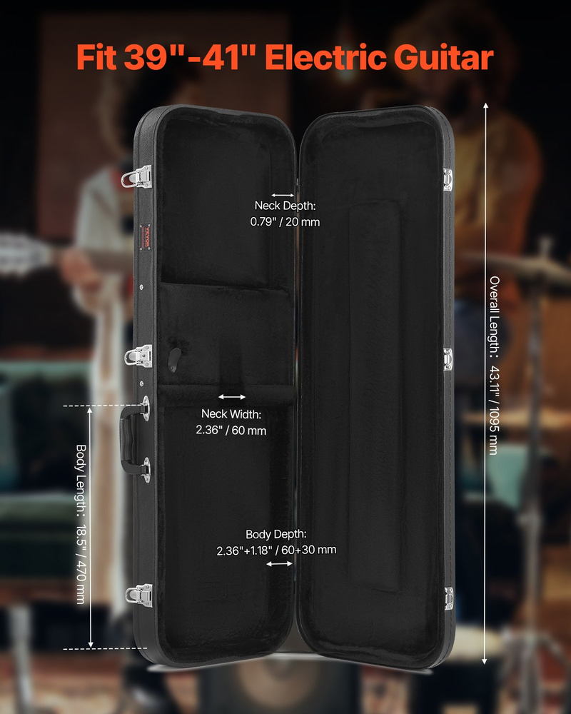 Electric Guitar Hard Case 43.11 Inches with Lock Handle and Keys for Secure Storage and Transport