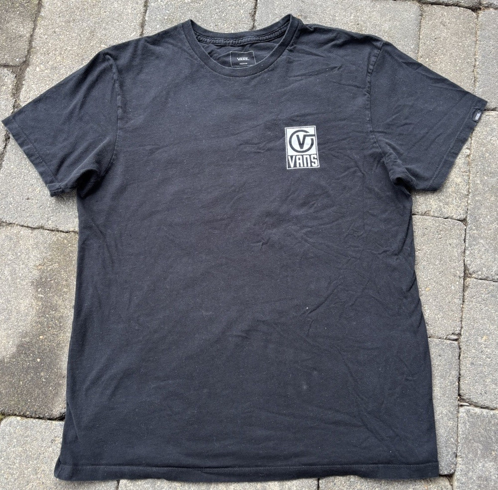 VANS Men's M Black Cotton Jersey Crew Neck Graphic Logo T-Shirt Custom Fit