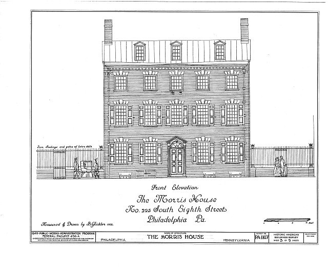 Philadelphia PA Morris House 1930s Front Elevation Architectural Drawing