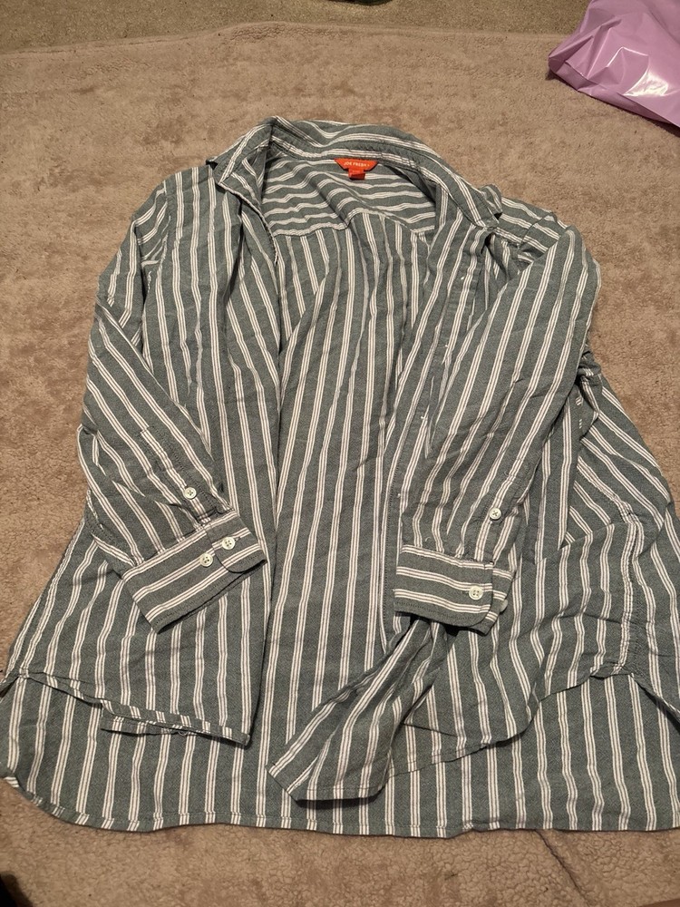 Joe Fresh Men's 2X Gray White Striped Cotton Button-Up Long Sleeve Shirt