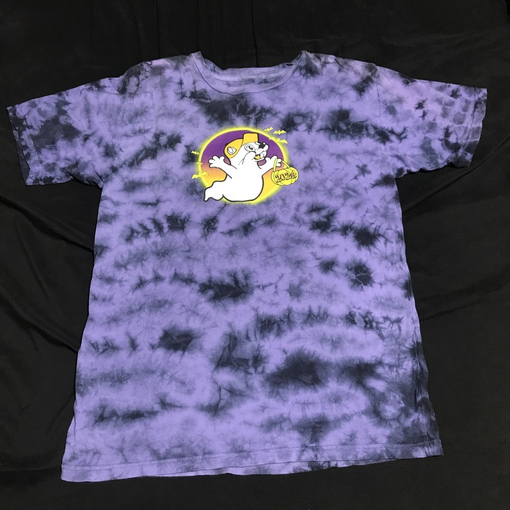 Buc-ees T-Shirt M Purple Black Tie Dye Short Sleeve Halloween 2024 Hey Boo!