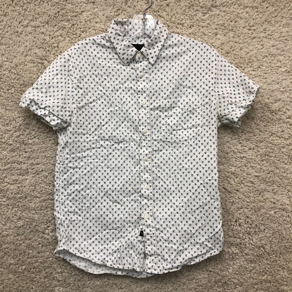 Rails Shirt Small Mens White Blue Floral Linen Blend Short Sleeve Button Up S
