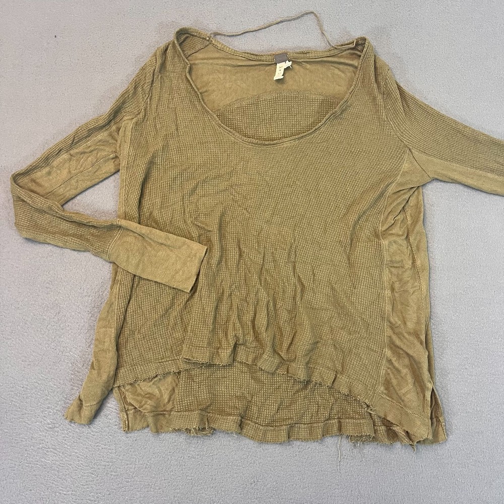 Free People We The Free Army Green Malibu Thermal Top Womens Sz Med Waffle Knit