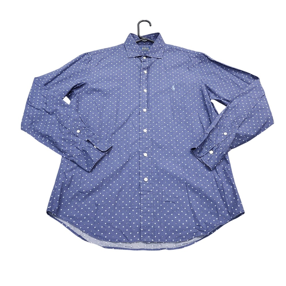 Polo Ralph Lauren Shirt Mens Medium Blue Geometric Long Sleeve Button Casual