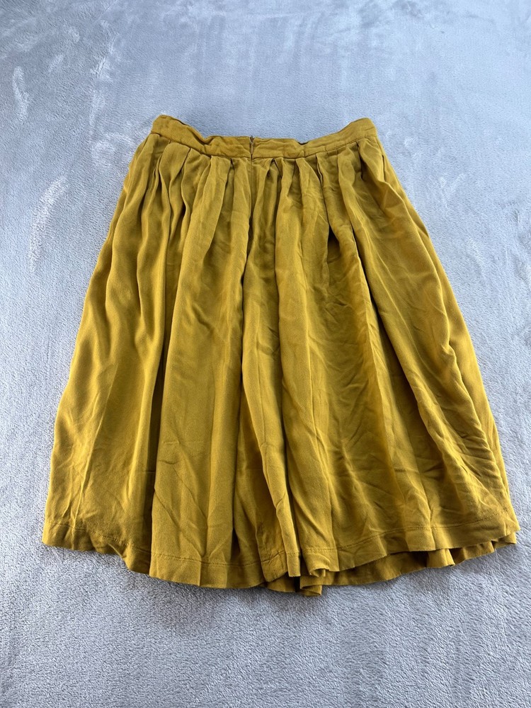 Forever 21 Midi Skirt Womens Medium Yellow Mustard Pleated Pockets Casual