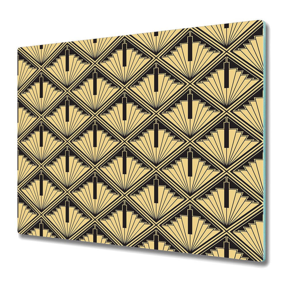 Glass Worktop Kitchen Chopping Board Abstract art deco black and yellow 60x52
