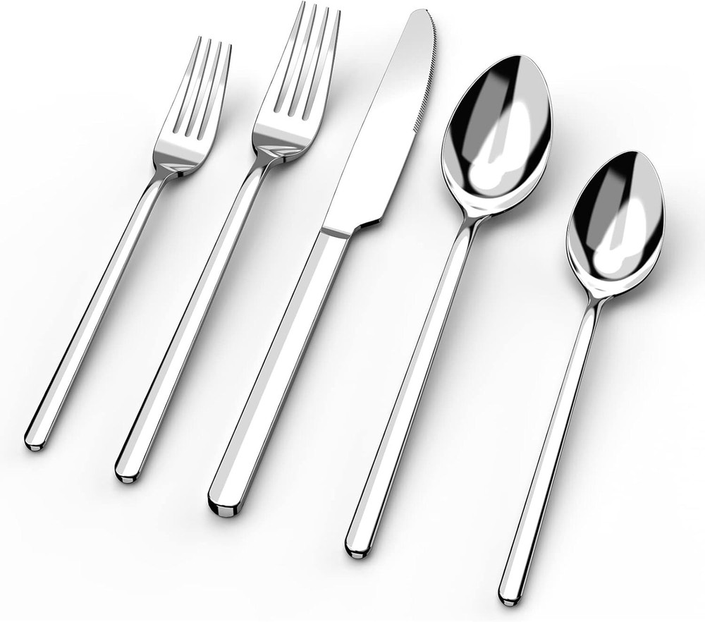 Juego de cubiertos de plata resistente de 40 piezas, acero inoxidable 18/10 para elegancia diaria
