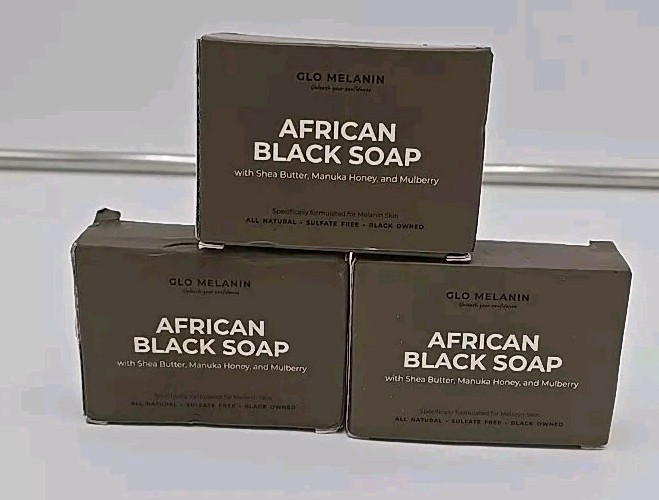Glo Melanin Soap Bar African Black Shea Butter Manuka Honey 3 Pack New
