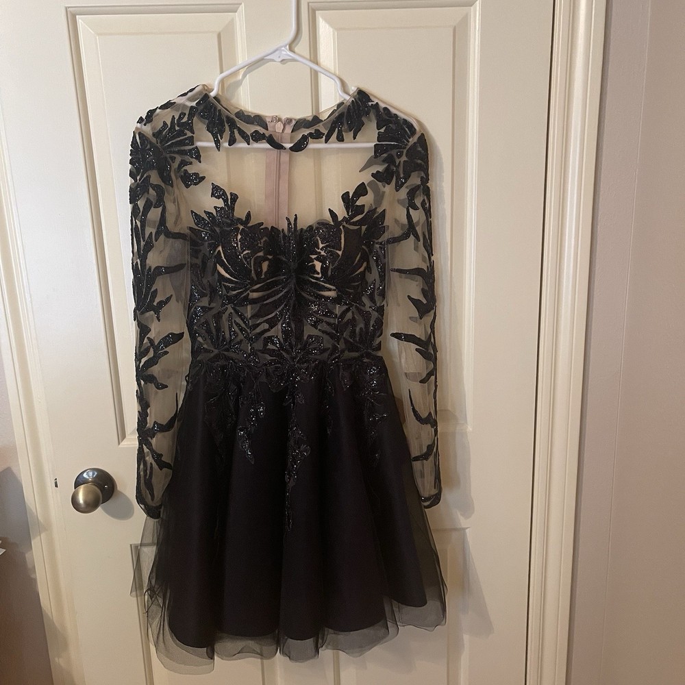 Elegant Black Lace Short Party Dress Tulle W/ Sequined & Beads Size 6 New W/ Tag