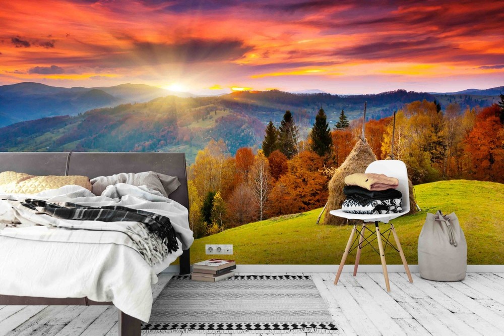 3D Mountains Forest Autumn Landscape Wall Murals Wallpaper Murals Wall Sticker