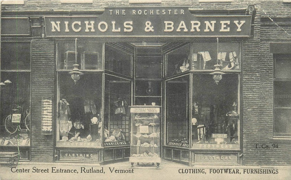 c1910 Rutland Vermont Nichols Barney Clothing Store occupation Postcard 26-3631