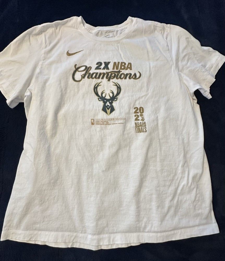 Nike Milwaukee Bucks 2021 Finals 2X NBA Champions T-Shirt White Men XXL Limited