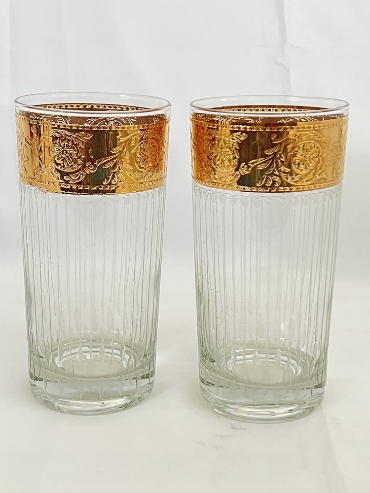 CULVER MCM HIGHBALL 22k Gold Culver TYROL Glasses Tumblers  SET OF TWO