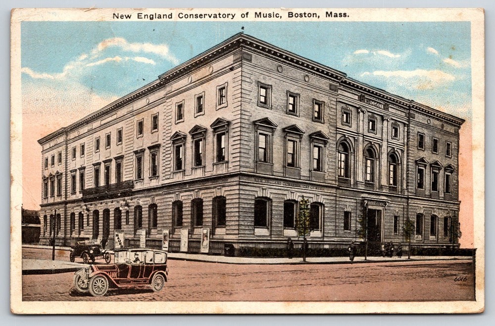 Boston Massachusetts Ma New England Conservatory Of Music Cars Vintage Postcard