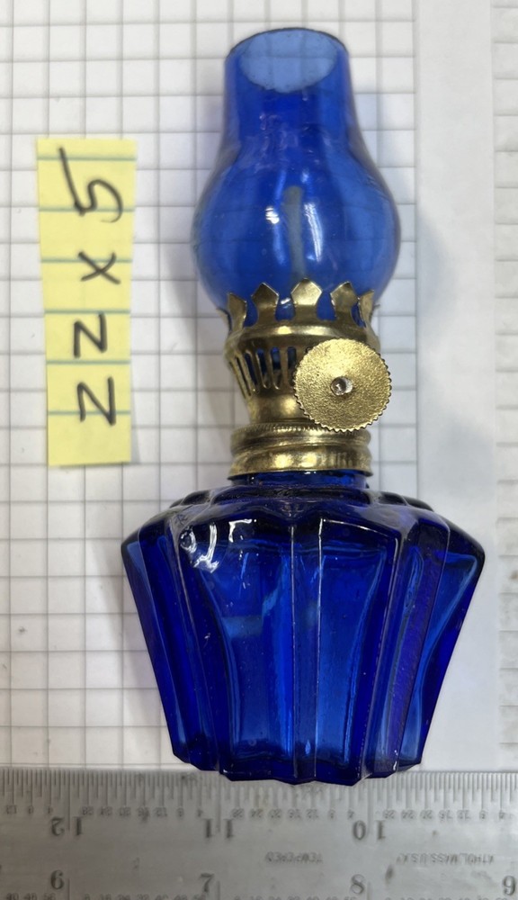 Vintage Cobalt Blue Colored Glass Miniature Oil Lamp