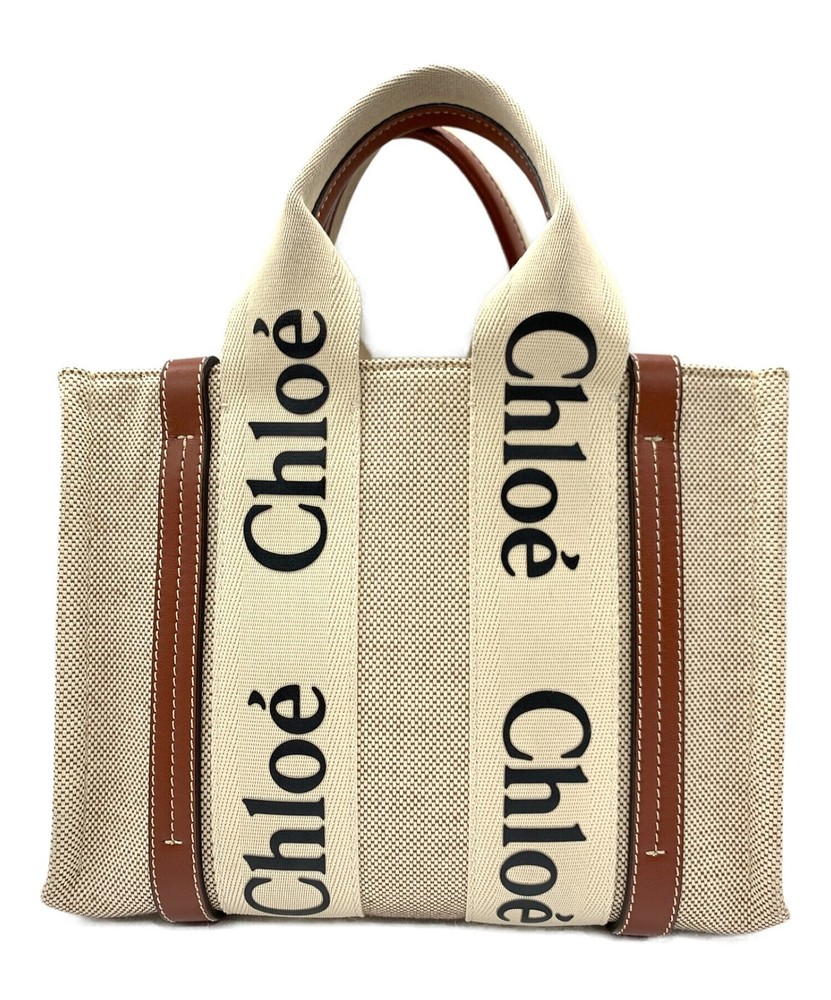 Chloe Small Beige Leather Tote Bag with Logo Authentic From Japan RIN
