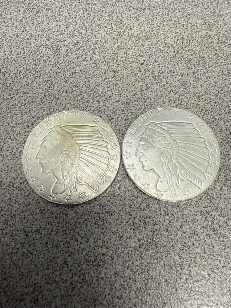 Lot of 2 - 1/4 Oz Silver Indian Inspired Round ~ Golden State Mint ~ .999 FINE