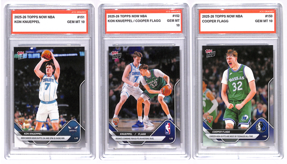 Kon Knueppel / Cooper Flagg Topps Now NBA #150, #151 & #152 Graded Gem Mint 10