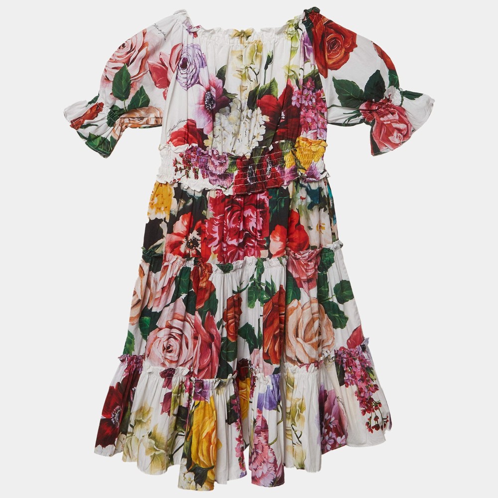 Dolce Gabbana Multicolour Floral Print Cotton Tiered Dress 4 Yrs