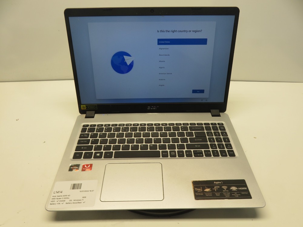 Acer Aspire A515-43 Laptop AMD Ryzen 3 3200u 8GB Ram 240GB SSD Windows 11
