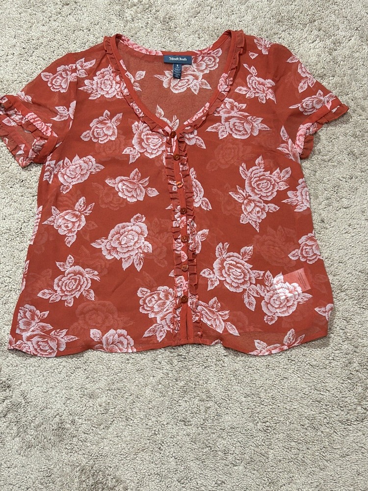 Mod Cloth Womens Shirt Size Small Multicolor Floral Print Lightweight Ruffle