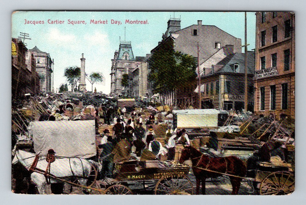 Canada- Montreal Jacques Cartier Square Market Day Old Postal Vintage Postcard