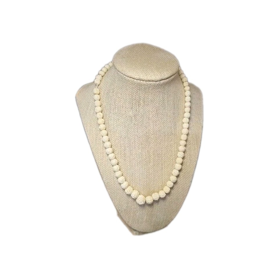 Celluloid Cream Art Deco Carved Graduated Bead Necklace