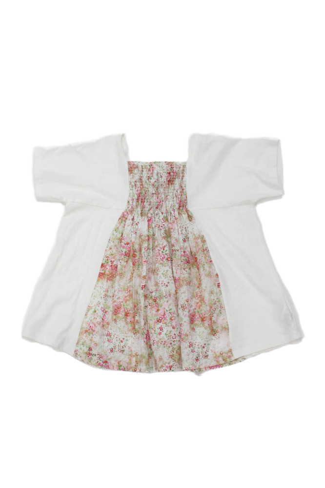 Bonpoint Girls Short Sleeve Square Neck Smocked Floral Top White Pink Size 6Free Shipping in US $100+ Orders | $6.95 Orders Below