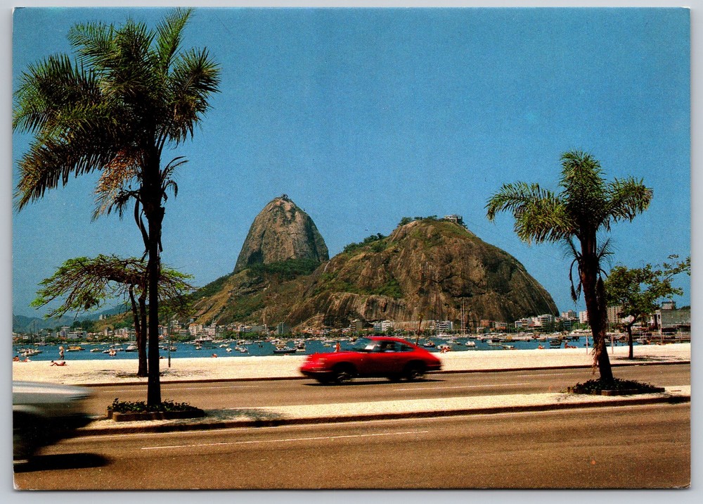 Sugar Loaf Mountain Rio de Janeiro Brazil Botafogo Beach Palm Trees Postcard