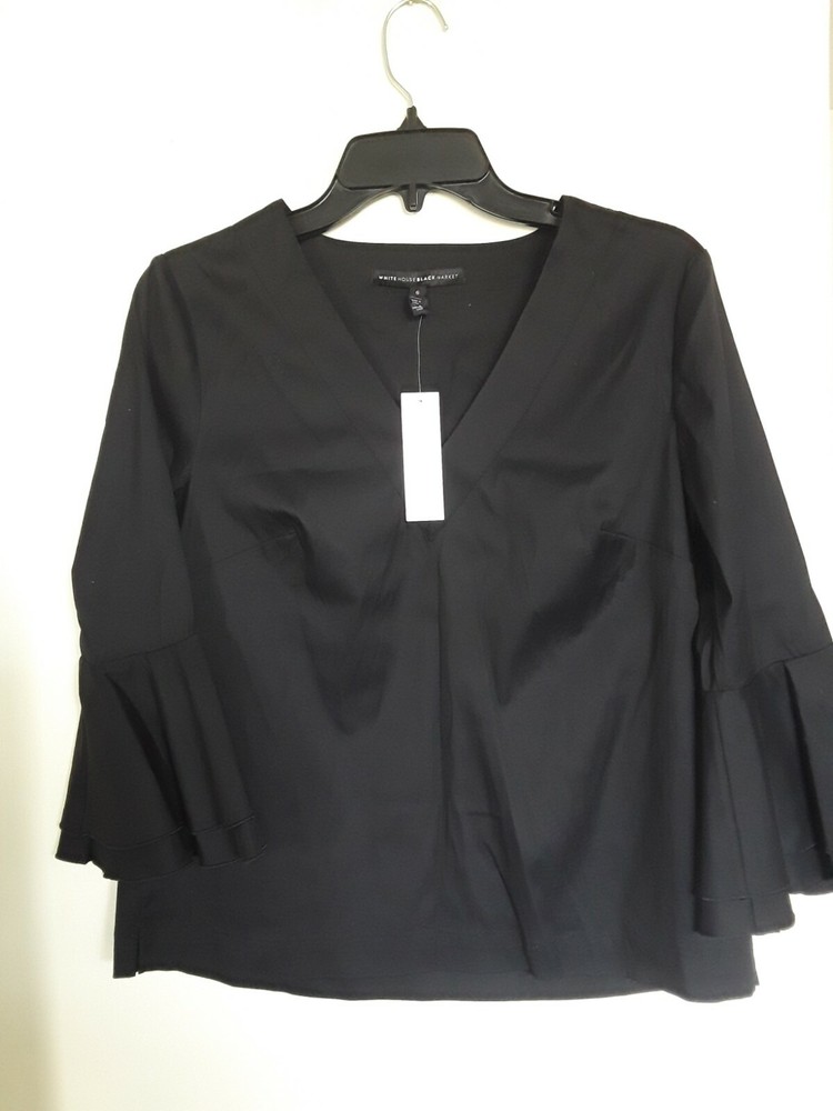 White House Black Market. Women's Black Bell Sleeve Top Blouse Size 6 NEW