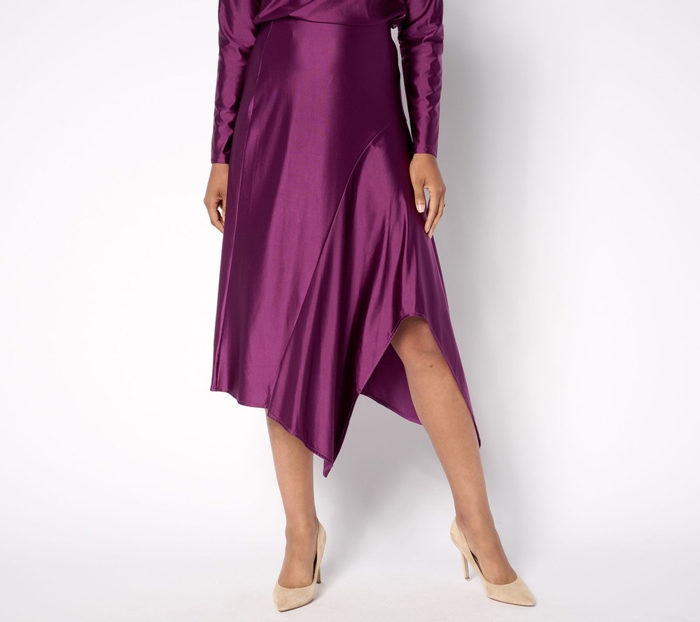Women Control Women's Skirt Sz M Fluid Satin Asymmetric Hem Purple A667198