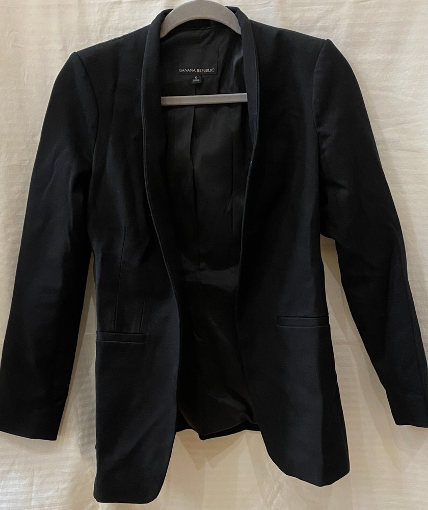Banana Republic Blazer Jacket Women's 0 Black Shawl Lapel Pockets Long Sleeve