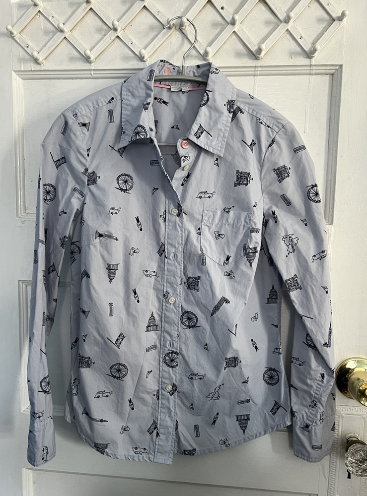 Boden Women's Blue London Novelty Button Front Classic Shirt US 2P