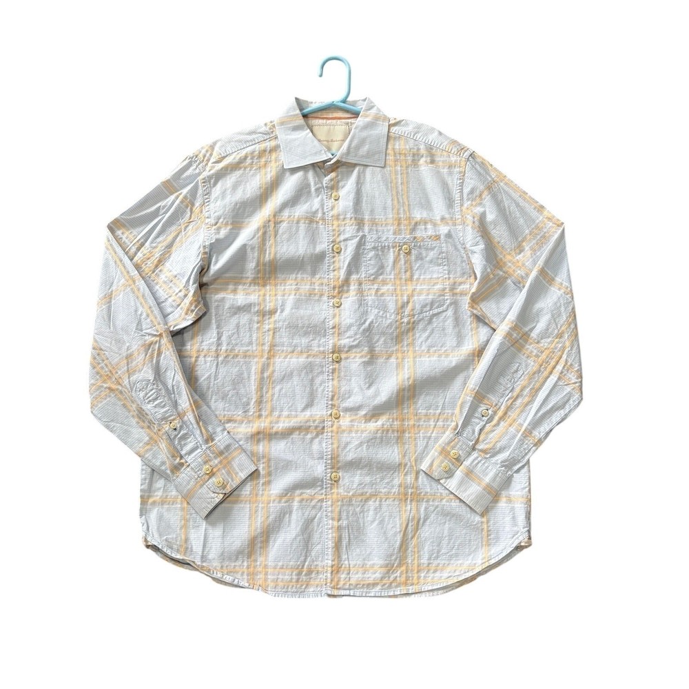 Tommy Bahama Plaid Shirt Men's Size M Medium White Yellow Long Sleeve Button Up