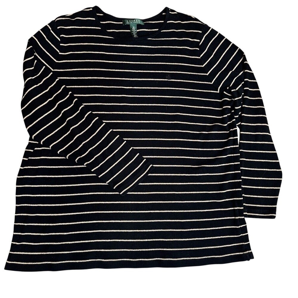 Lauren Ralph Lauren Womens Plus Size 2XL Black Gold Metallic Striped Shirt