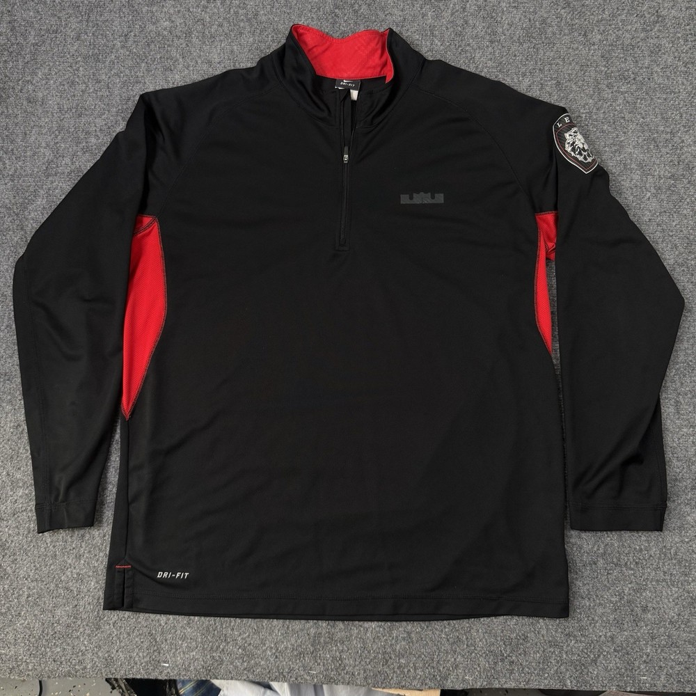 🦁 Nike LeBron James XL 1/4 Zip Pullover Shirt Lion Logo Black Red Dri-Fit NBA