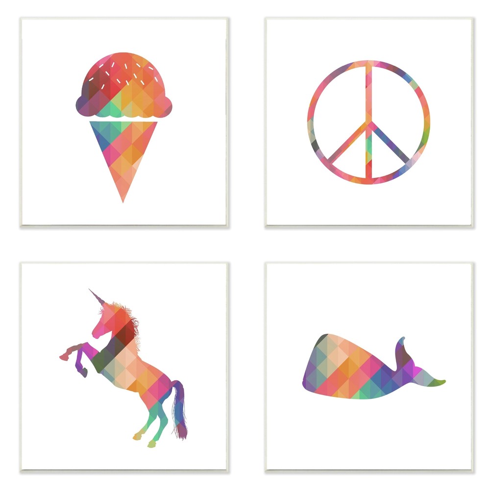 Rainbow Ice Cream Peace Unicorn Underwater Animal 4 Piece  12 x 12