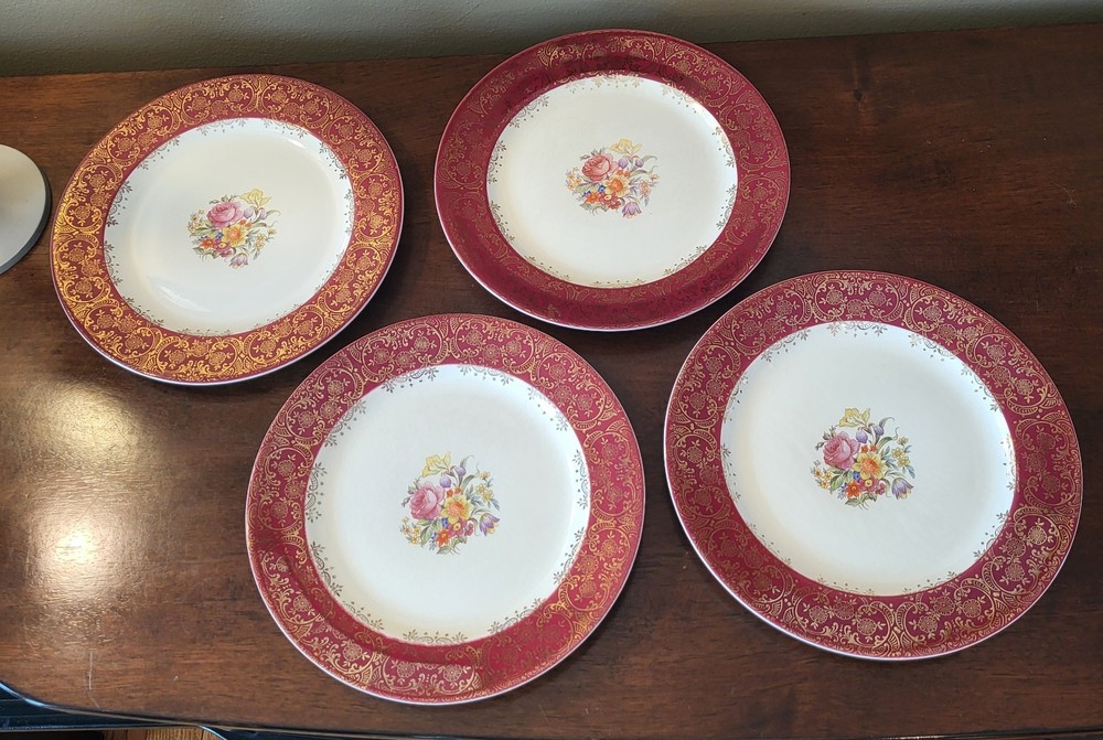 Set of 4 Vtg Triumph American Limoges Meissen Rose Red 9