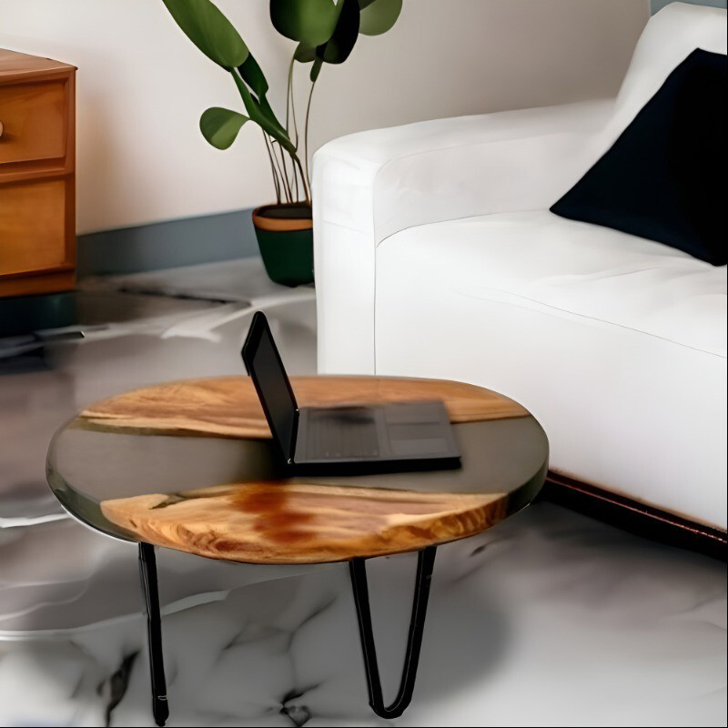 Acacia Wood Transparent Black Epoxy Unique Modern Center Table  -image