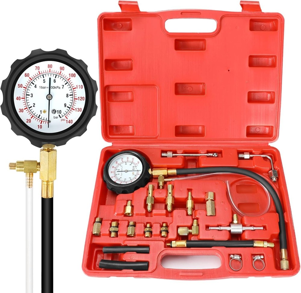 0-140PSI Fuel Injector Injection Pump Pressure Tester Gauge Kit Car Tools Master