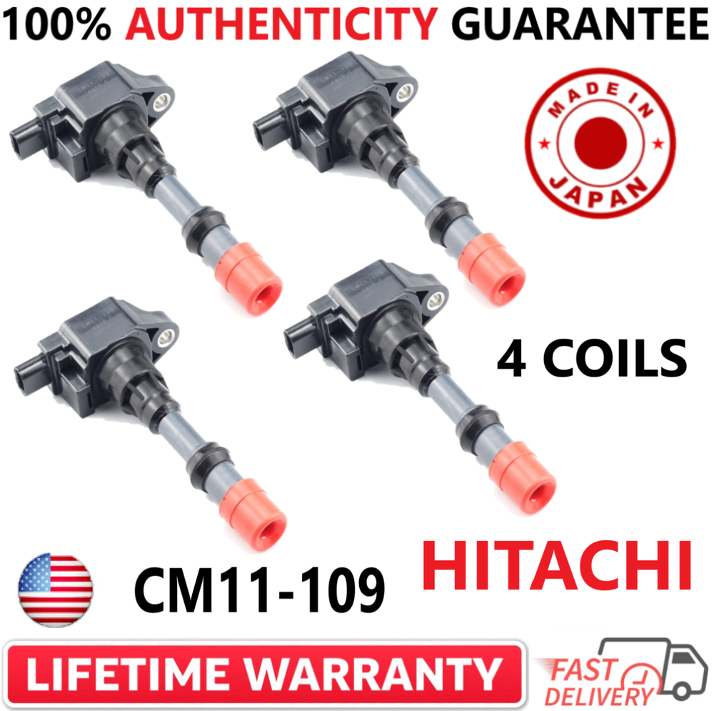 Set of 4 OEM HITACHI Ignition Coils For 2003-2005 Honda Civic 1.3L I4, CM11-109