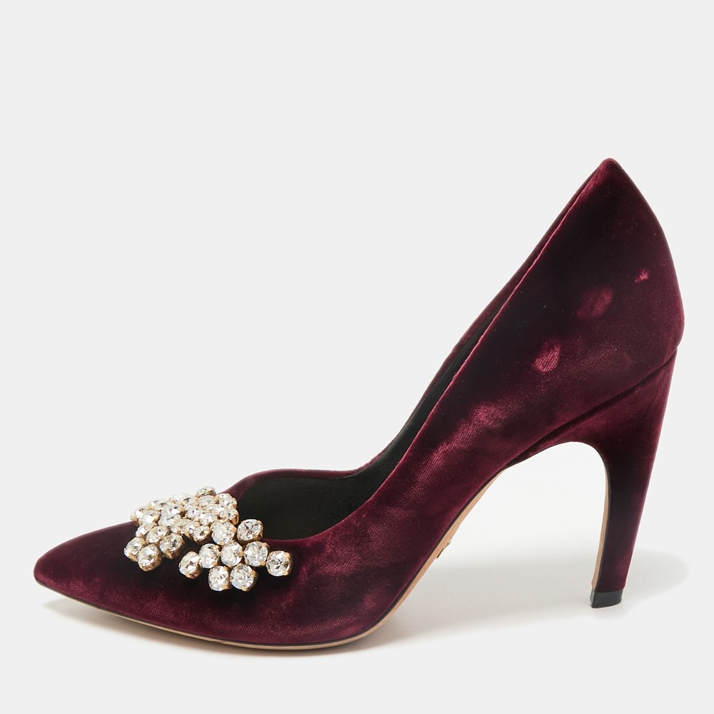 Dior Burgundy Velvet Crystal Embellished Heels Size 38