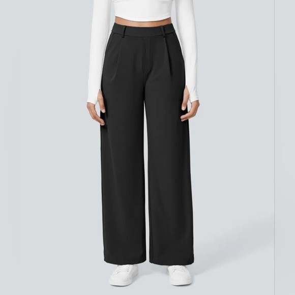 Halara NEW Size XL PETITE High Waisted Side Pocket Straight Leg Work Pants Black