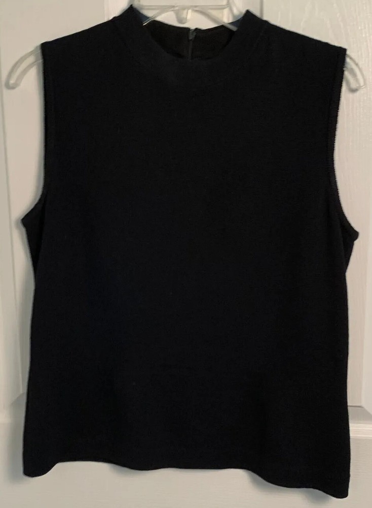 St. John Knit Black Santana Knit Sleeveless Mock Neck Basic Tank Top Small
